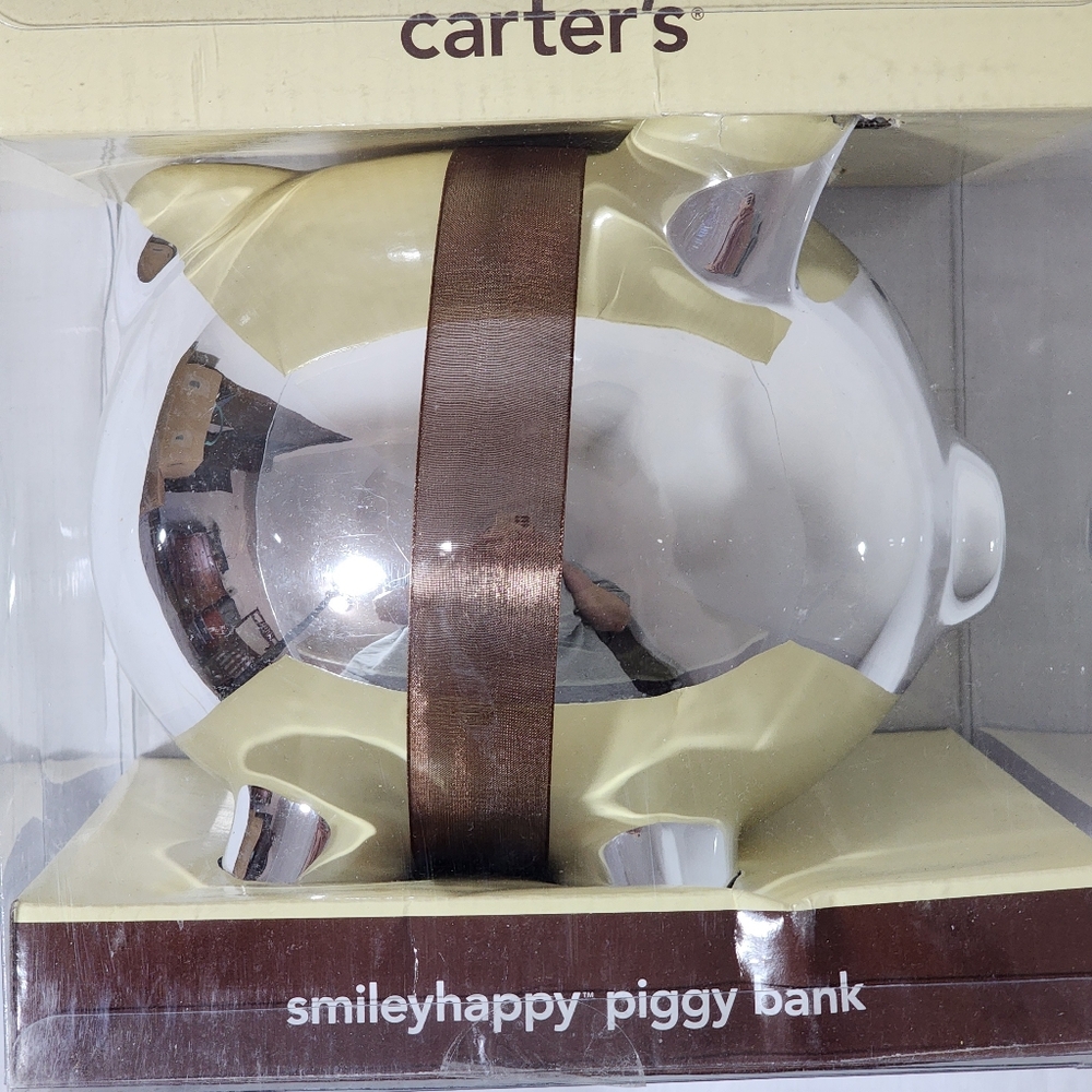Carter's Smiley Happy Piggy Bank Chrome Finish New In Box Children Coin Bank - Picture 4 of 6